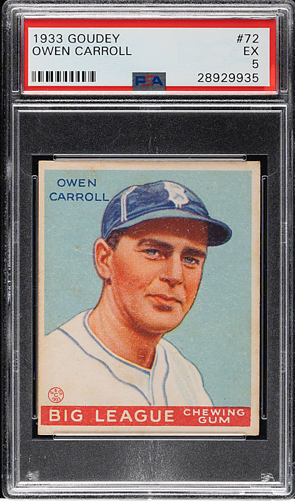 1933 R319 Goudey #72 Owen Carroll PSA EX 5