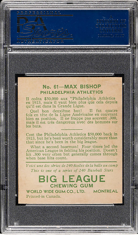 1933 V353 World Wide Gum Canadian Goudey #61 Max Bishop PSA EX 5