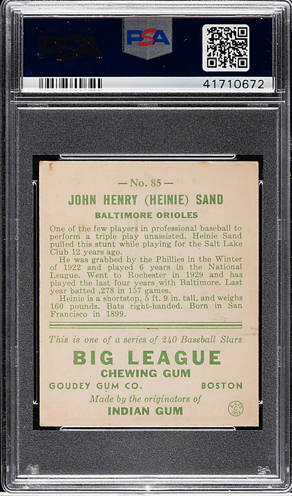 1933 R319 Goudey #85 Heinie Sand PSA EX 5