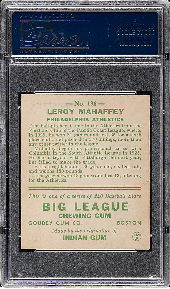 1933 R319 Goudey #196 Leroy Mahaffey PSA EX-MT 6
