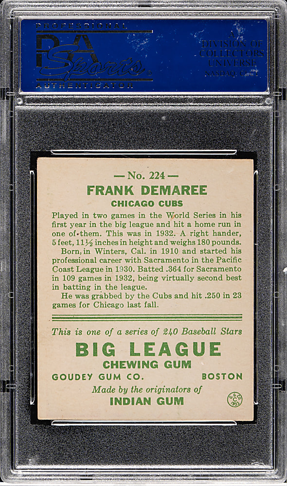1933 R319 Goudey #224 Frank Demaree PSA EX-MT 6