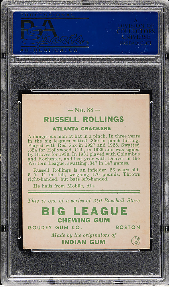 1933 R319 Goudey #88 Russell Rollings PSA EX-MT 6