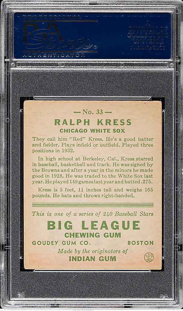 1933 R319 Goudey #33 Ralph Kress PSA VG-EX 4
