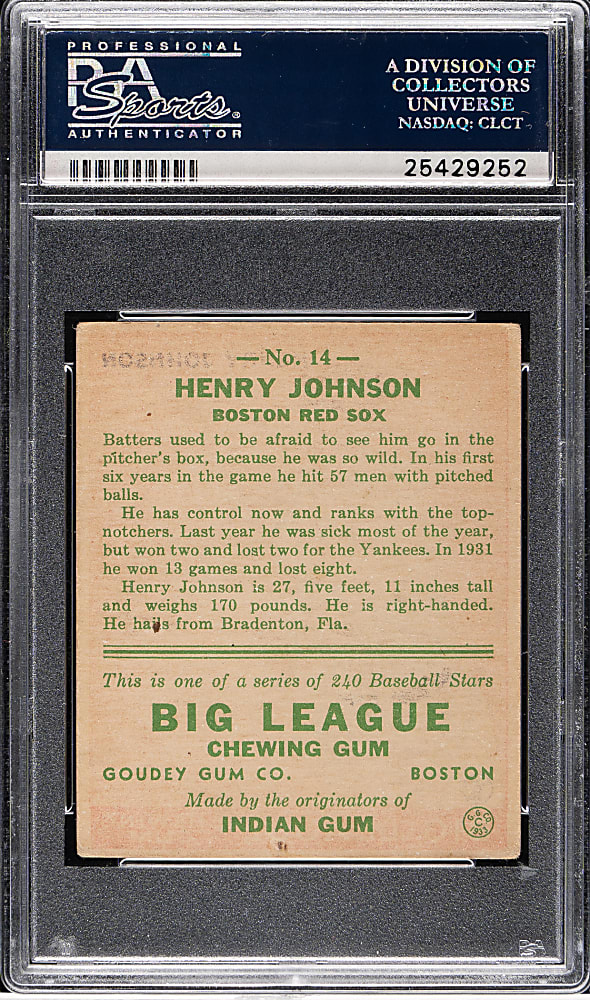 1933 R319 Goudey #14 Henry Johnson PSA VG-EX 4
