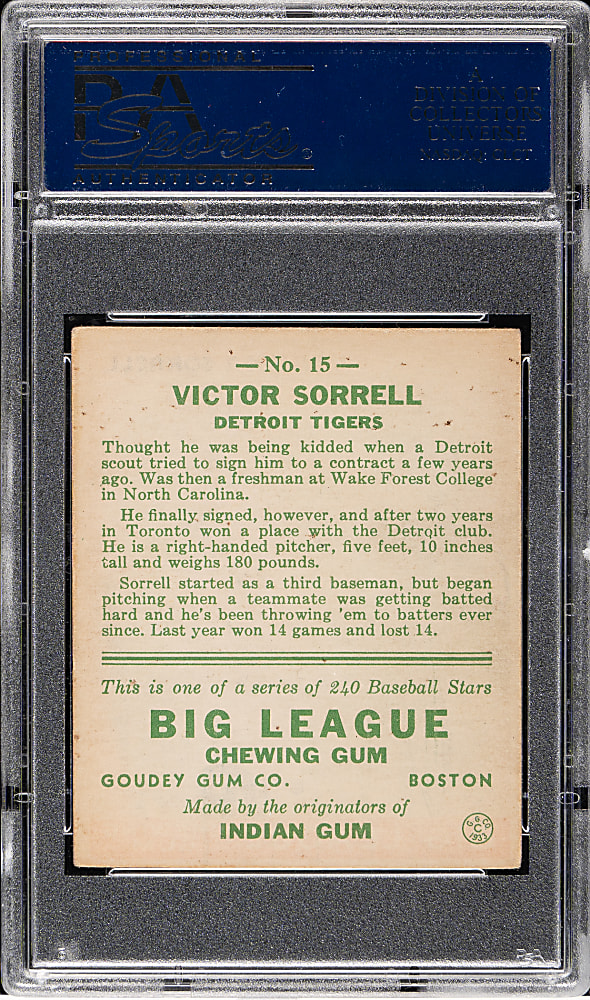 1933 R319 Goudey #15 Victor Sorrell PSA VG-EX 4