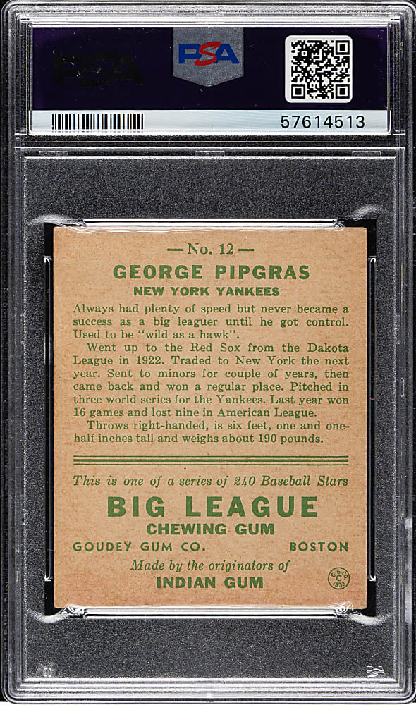 1933 R319 Goudey #12 George Pipgras PSA VG-EX 4