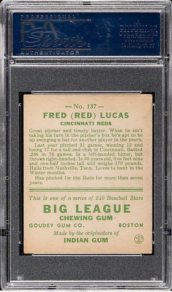 1933 R319 Goudey #137 Red Lucas PSA VG-EX 4