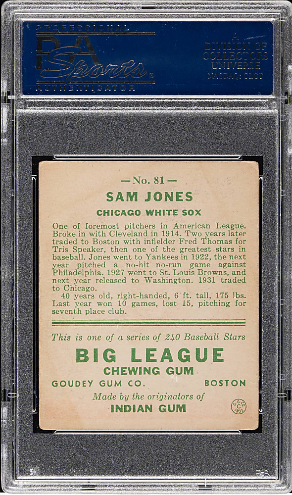 1933 R319 Goudey #81 Sam Jones PSA VG-EX 4