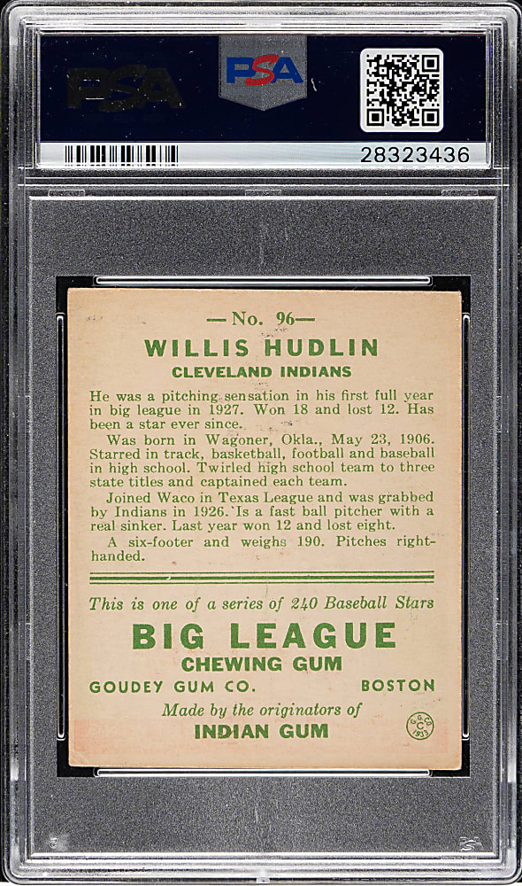 1933 R319 Goudey #96 Willis Hudlin PSA VG-EX 4