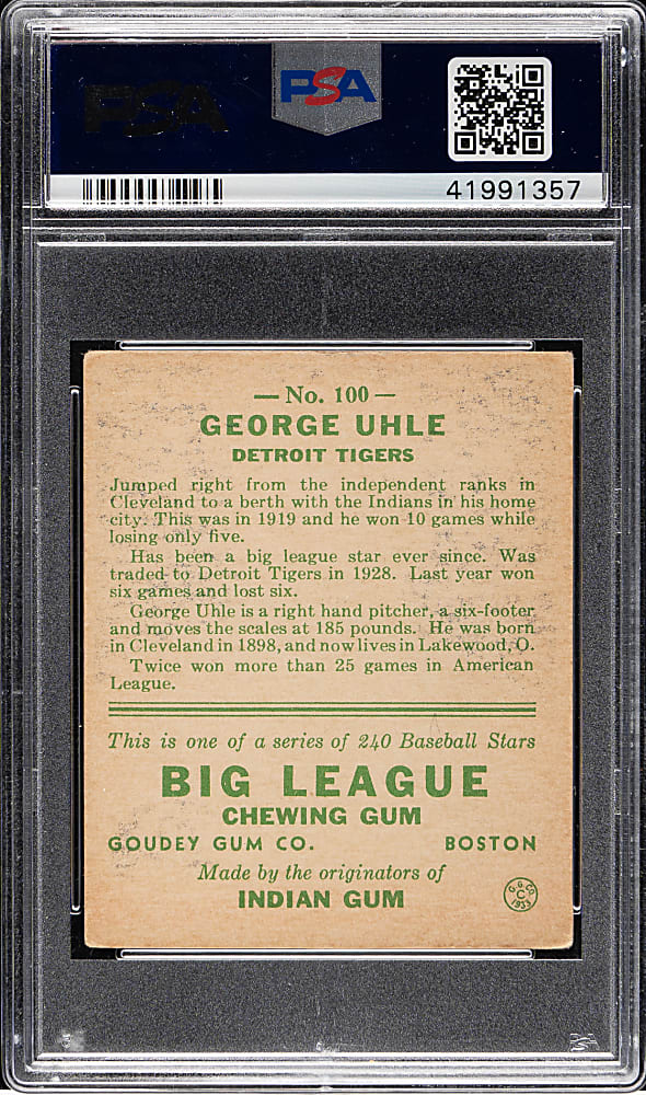 1933 R319 Goudey #100 George Uhle PSA VG-EX 4