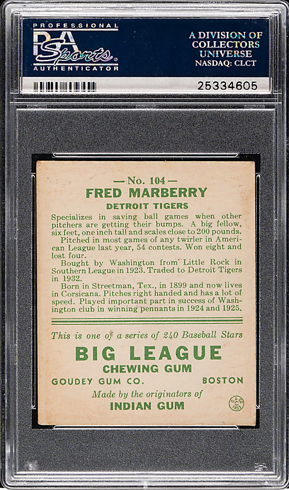 1933 R319 Goudey #104 Fred Marberry PSA VG-EX 4