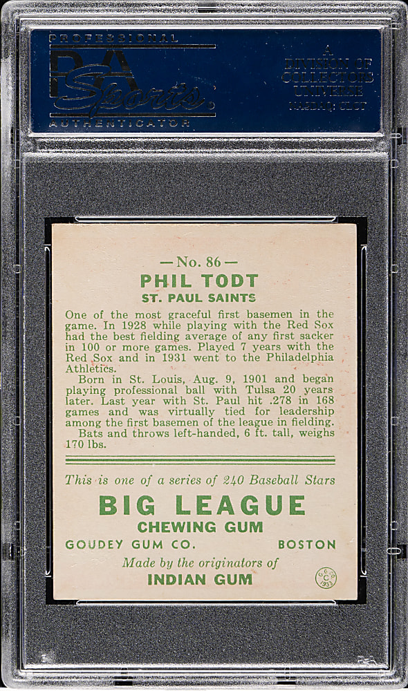 1933 R319 Goudey #86 Phil Todt PSA VG-EX 4