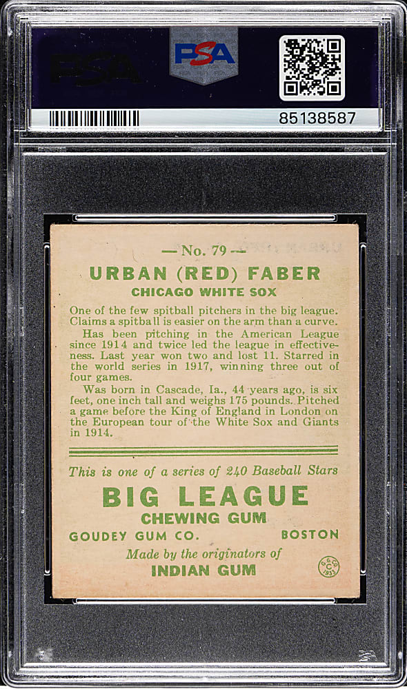 1933 R319 Goudey #79 Red Faber PSA VG-EX 4