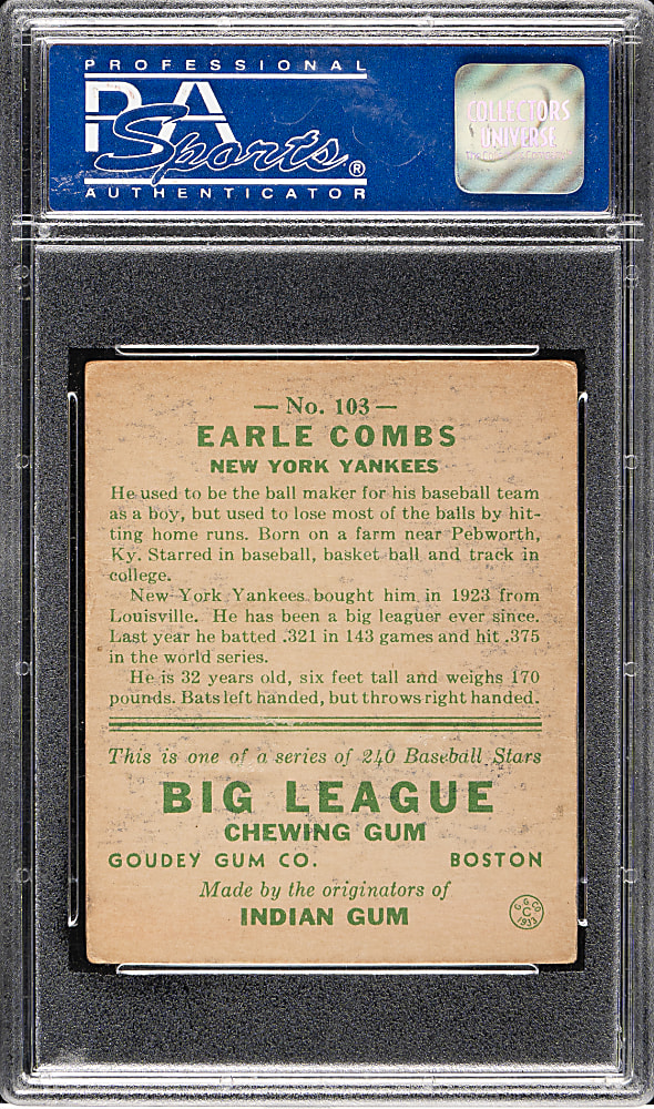 1933 R319 Goudey #103 Earle Combs PSA VG-EX 4
