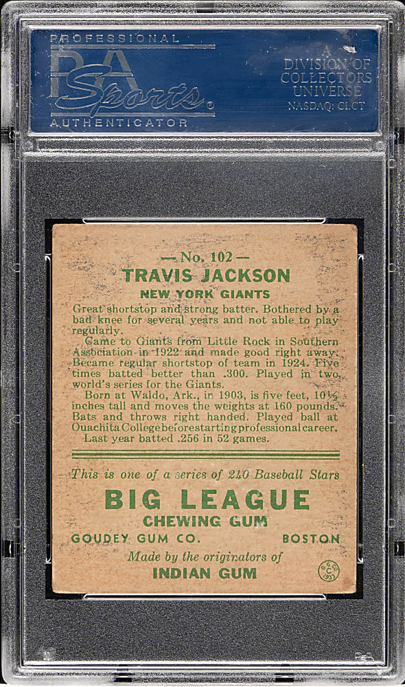 1933 R319 Goudey #102 Travis C. Jackson PSA VG-EX 4