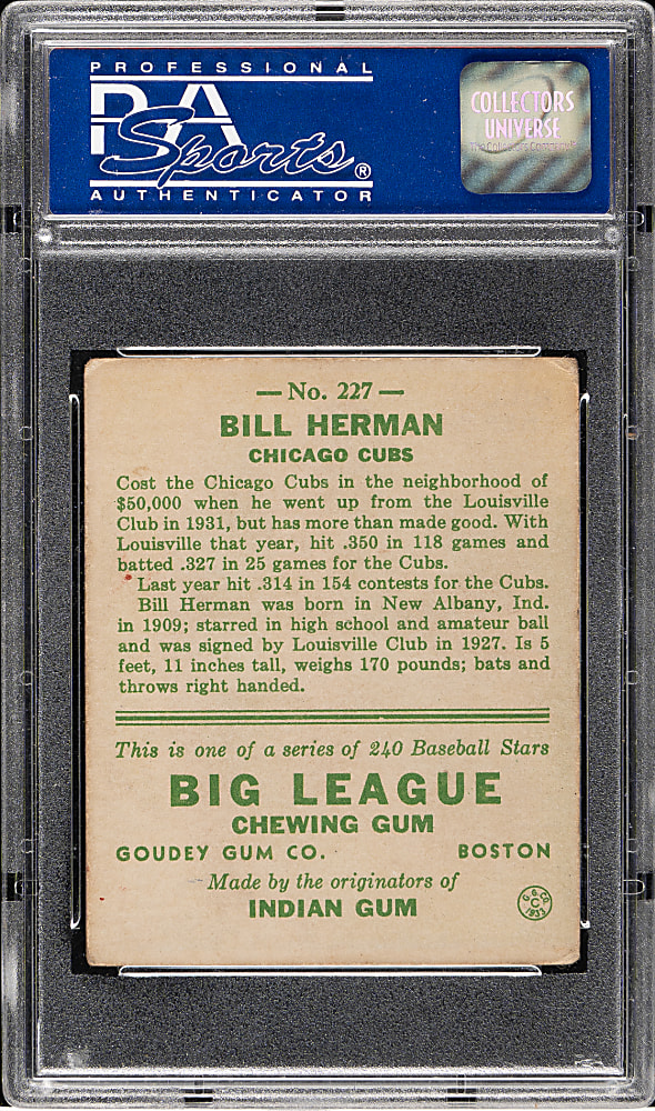 1933 R319 Goudey #227 Bill Herman PSA VG-EX 4
