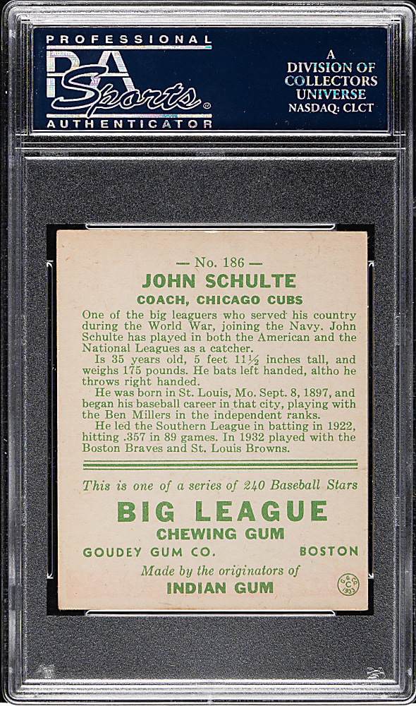 1933 R319 Goudey #186 John Schulte PSA VG-EX 4