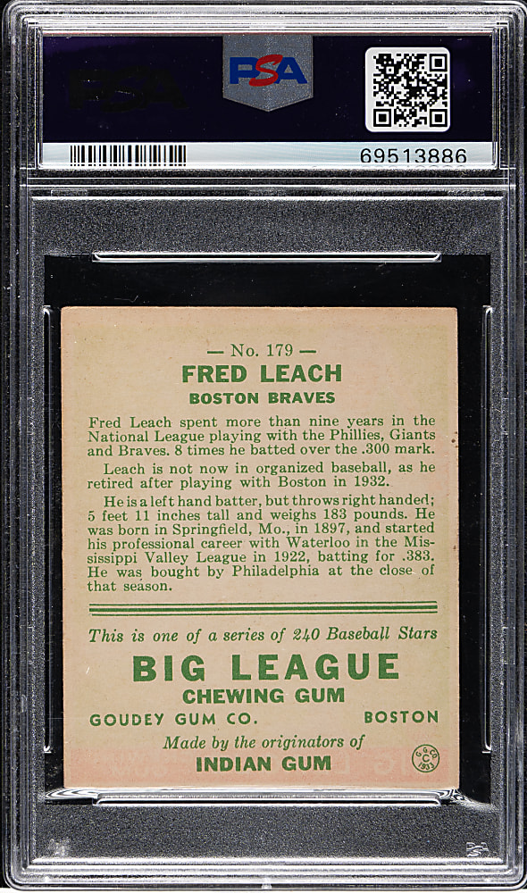 1933 R319 Goudey #179 Fred Leach PSA VG-EX 4