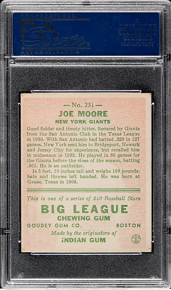 1933 R319 Goudey #231 Joe Moore PSA VG-EX 4