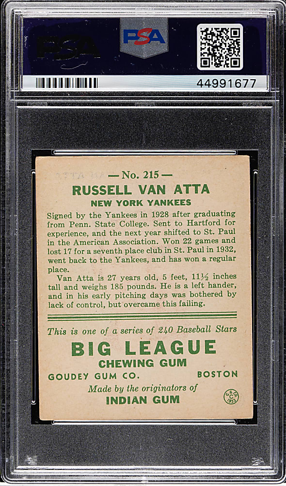 1933 R319 Goudey #215 Russell Van Atta PSA VG-EX 4