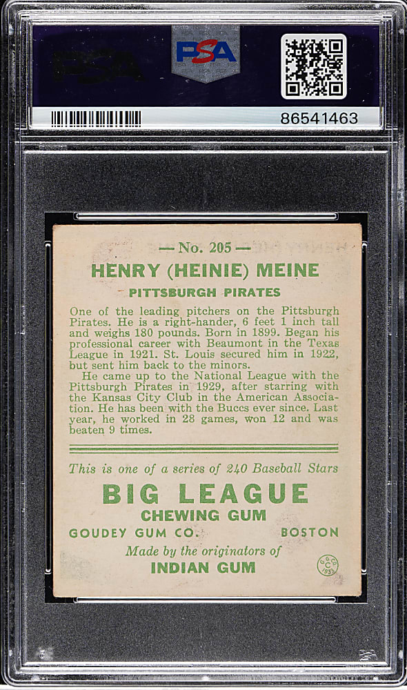 1933 R319 Goudey #205 Heinie Meine PSA VG-EX 4