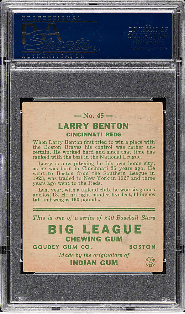 1933 R319 Goudey #45 Larry Benton PSA VG-EX 4