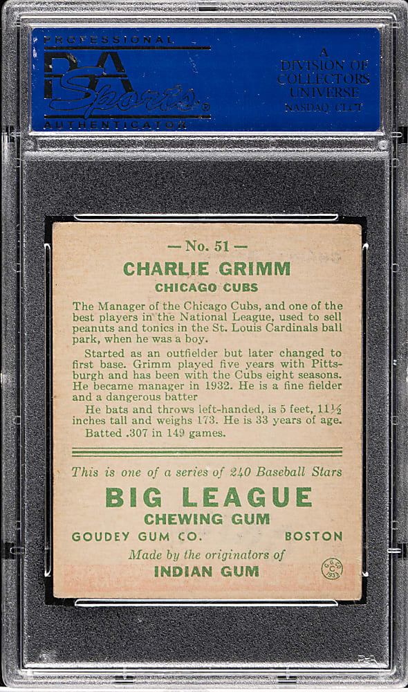1933 R319 Goudey #51 Charlie Grimm PSA VG-EX 4