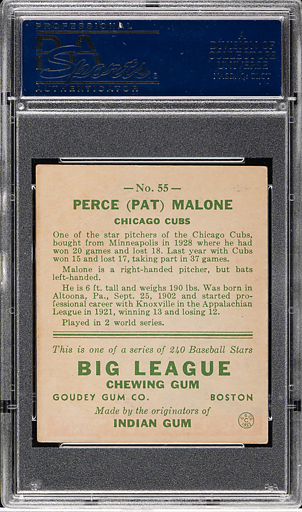 1933 R319 Goudey #55 Pat Malone PSA VG-EX 4