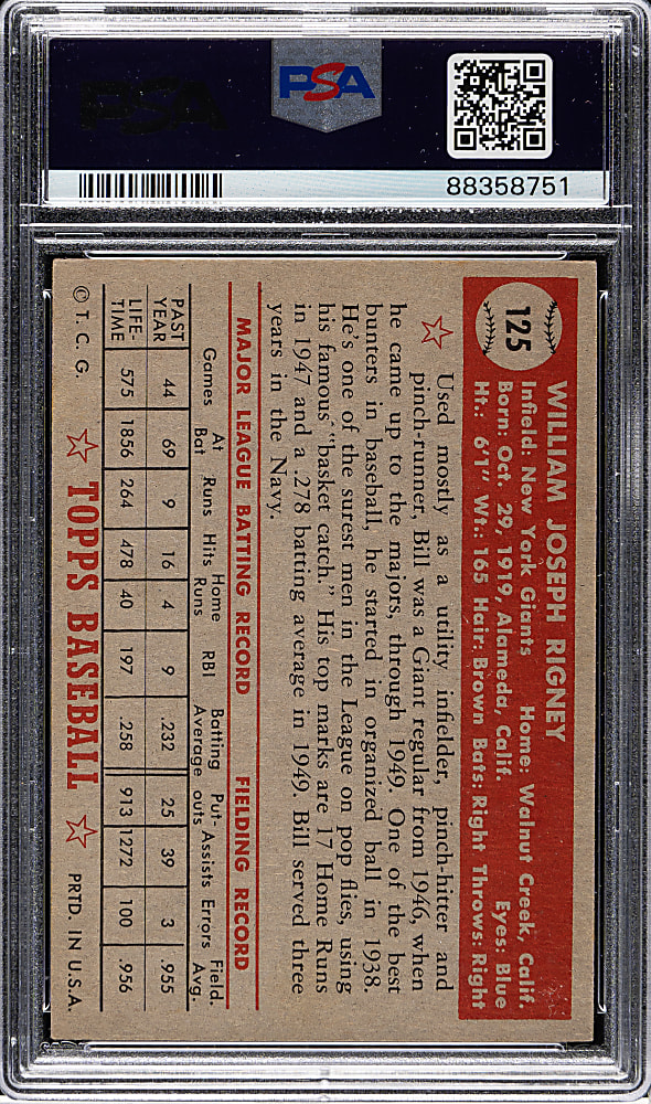 1952 Topps #125 Bill Rigney PSA EX-MT+ 6.5