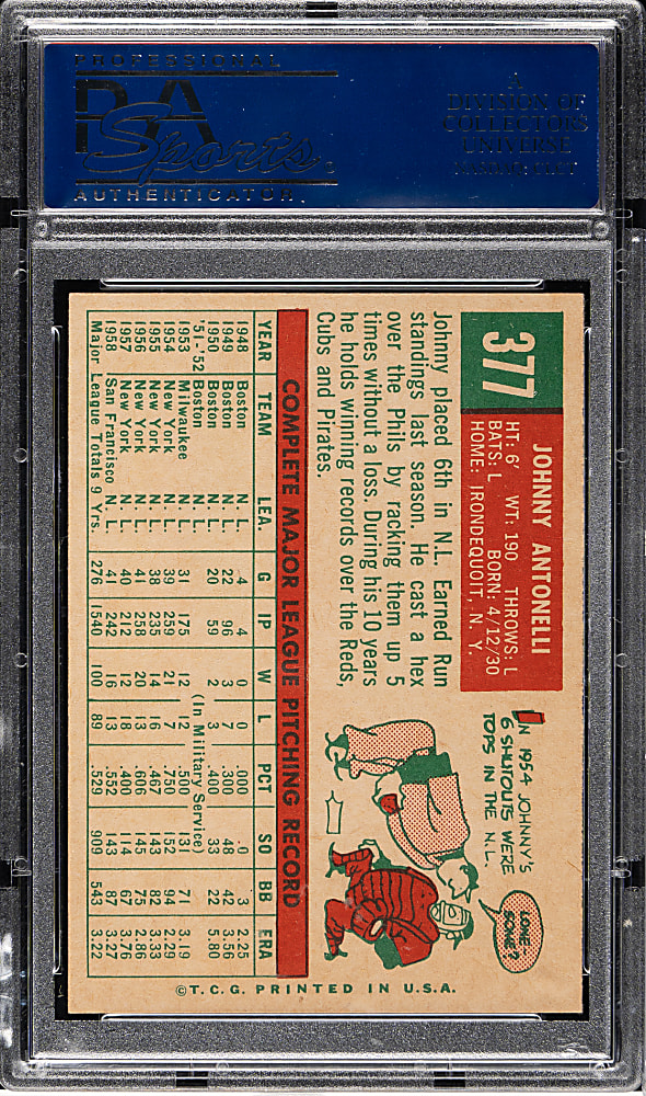 1959 Topps #377 Johnny Antonelli PSA NM-MT+ 8.5