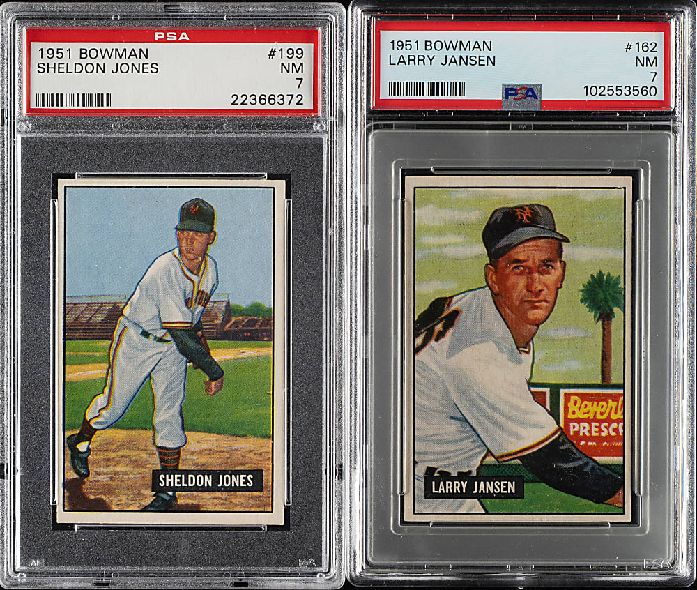 1951 Bowman #162 Larry Jansen and #199 Sheldon Jones PSA NM 7 Pair