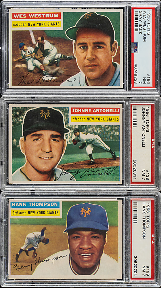 1956 Topps PSA NM 7 Trio: West Westrum, Hank Thompson, and Johnny Antonelli