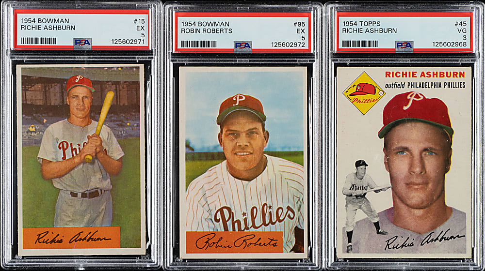 1954 Topps and Bowman PSA-Graded Trio: Richie Ashburn and Robin Roberts