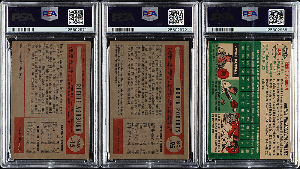 1954 Topps and Bowman PSA-Graded Trio: Richie Ashburn and Robin Roberts