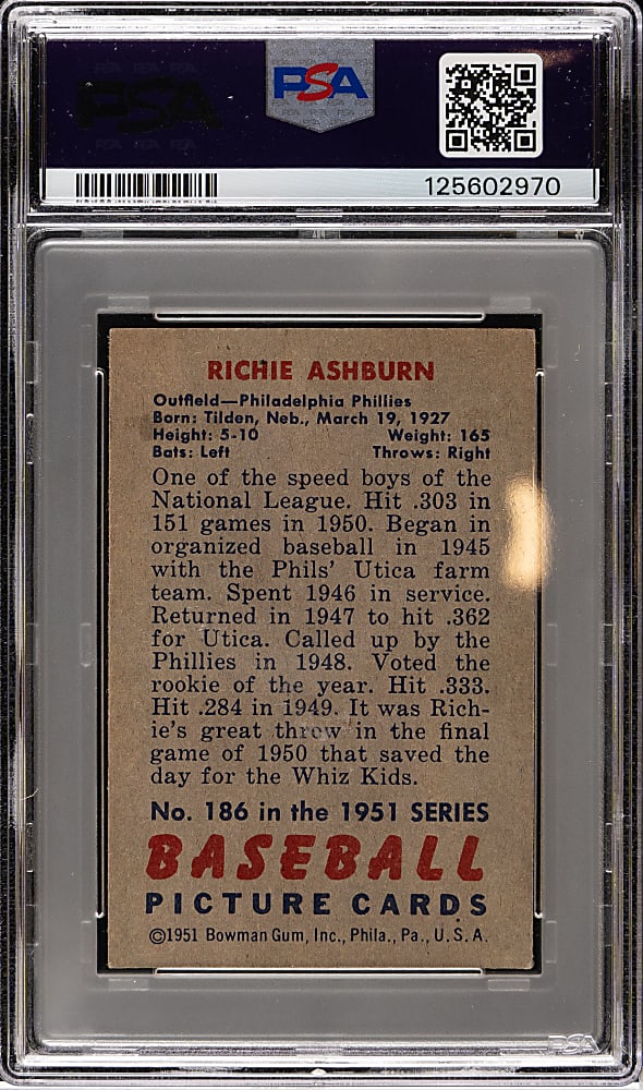 1951 Bowman #186 Richie Ashburn PSA EX 5