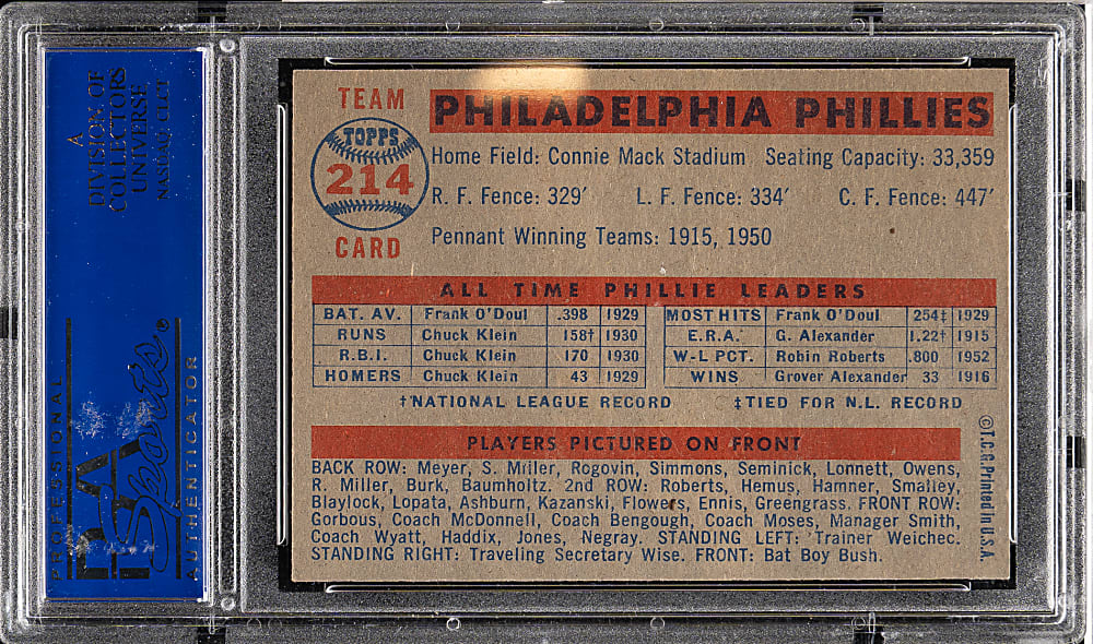 1951 Bowman #214 Philadelphia Phillies Team PSA NM-MT 8