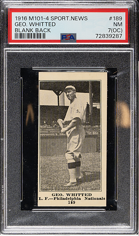 1916 M101-4 Sporting News #189 George Whitted PSA NM 7 (OC)