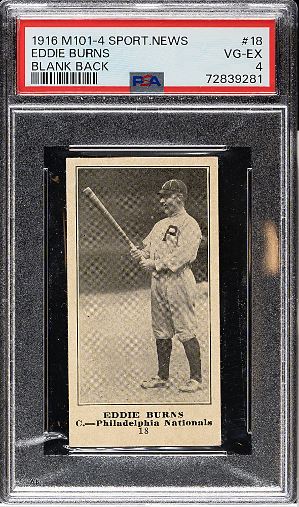 1916 M101-4 Sporting News #18 Eddie Burns PSA VG-EX 4
