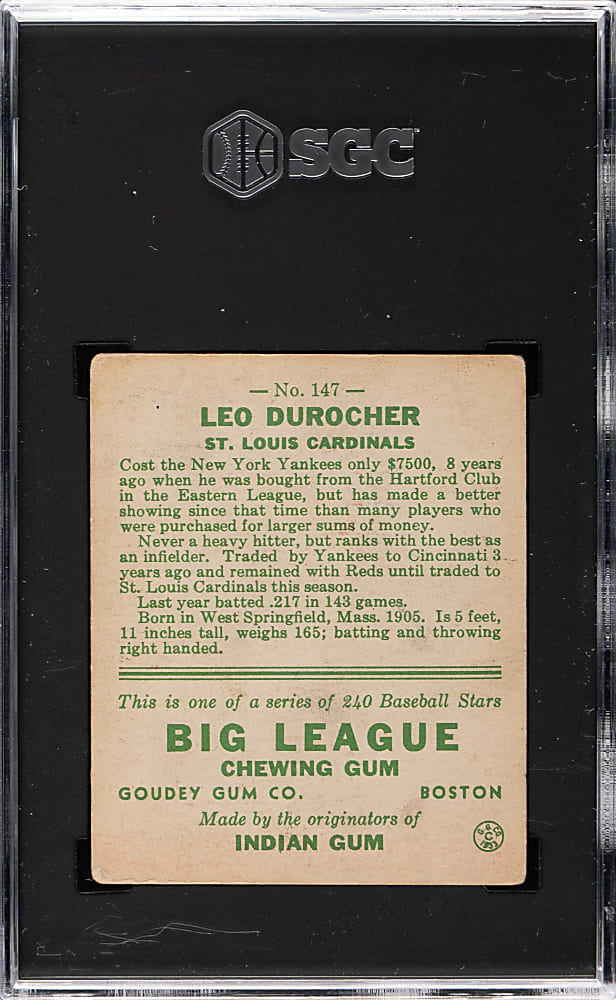 1933 R319 Goudey #147 Leo Durocher SGC VG 3
