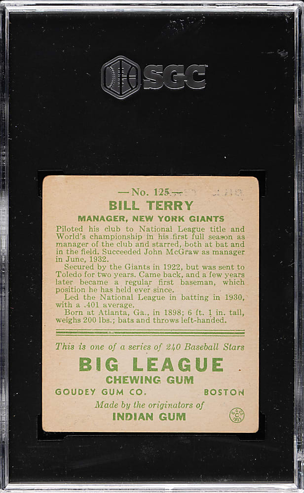1933 R319 Goudey #125 Bill Terry SGC VG/EX 4