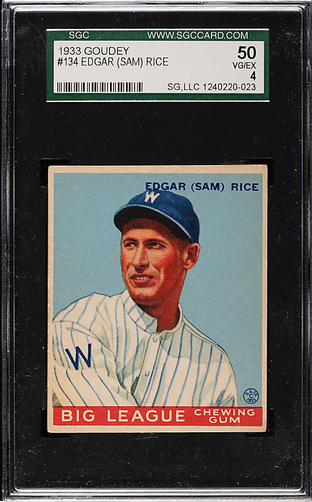 1933 R319 Goudey #134 Sam Rice SGC VG/EX 50