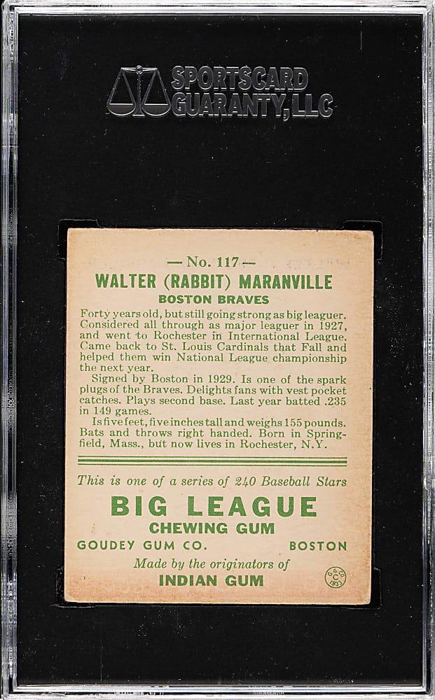 1933 R319 Goudey #117 Rabbit Maranville SGC VG/EX 50