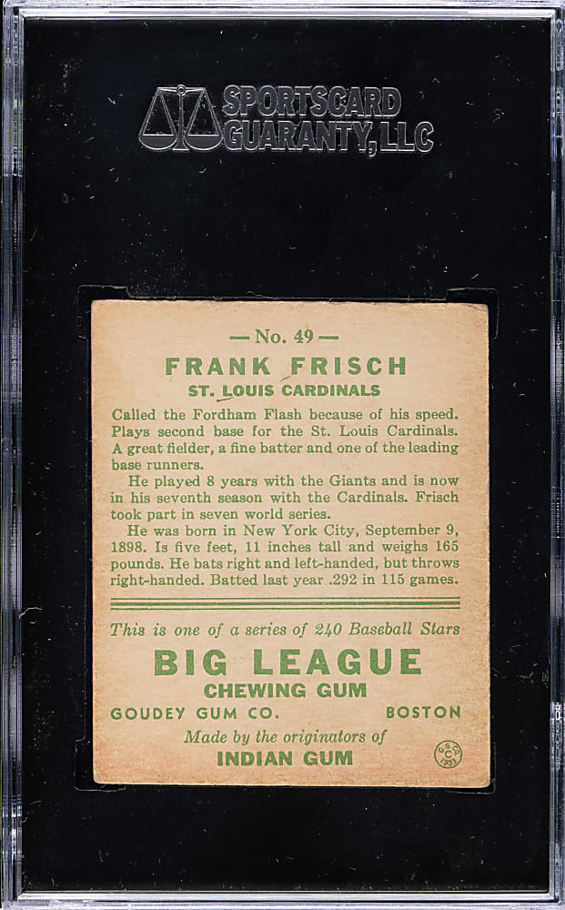 1933 R319 Goudey #49 Frank Frisch SGC VG/EX 50