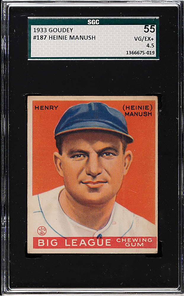 1933 R319 Goudey #187 Heinie Manush SGC VG/EX+ 55