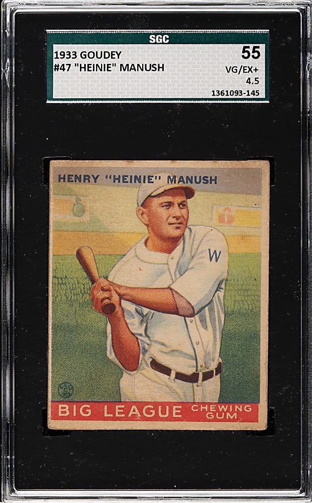 1933 R319 Goudey #47 Heinie Manush SGC VG/EX+ 55