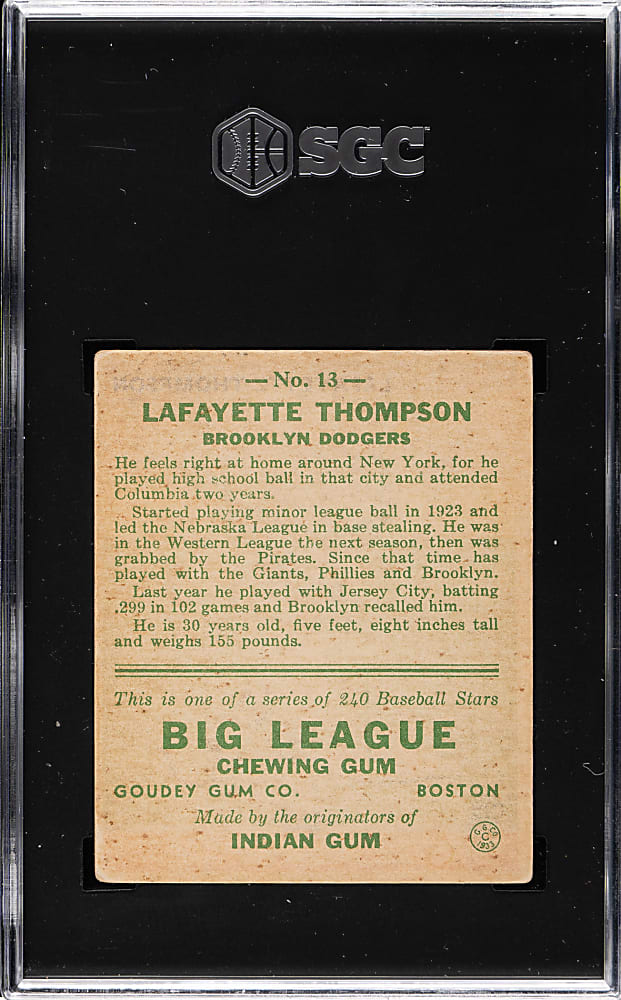1933 R319 Goudey #13 Lafayette Thompson SGC EX 5