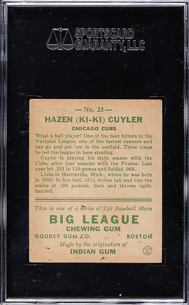 1933 R319 Goudey #23 KiKi Cuyler SGC EX 60