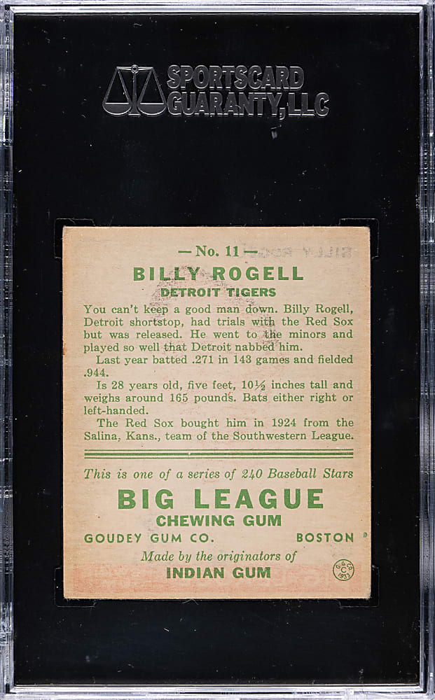 1933 R319 Goudey #11 Billy Rogell SGC EX 60