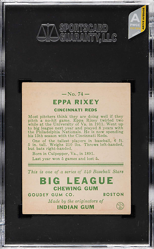 1933 R319 Goudey #74 Eppa Rixey SGC EX+ 5.5