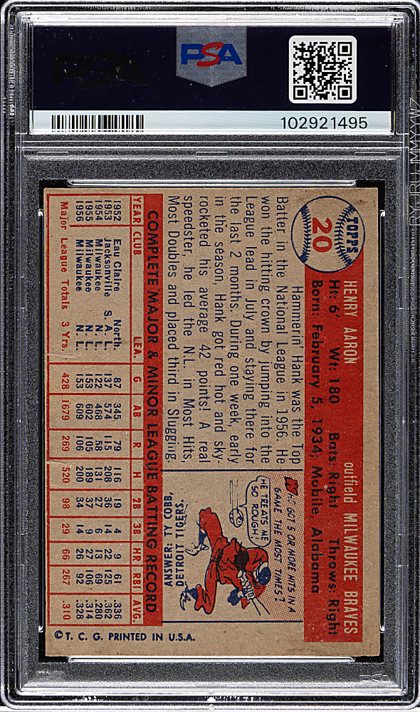 1957 Topps #20 Hank Aaron PSA POOR 1